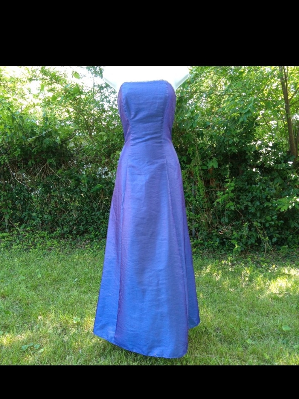 Jump Apparel Strapless Iridescent Purple-Blue Formal Gown w/ Rhinestones